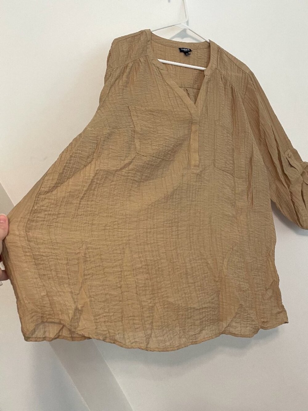 TORRID 3 Plus Size Harper Textured Stripe 3/4 Pullover Blouse Tan Brown Work 3X - Picture 11 of 16